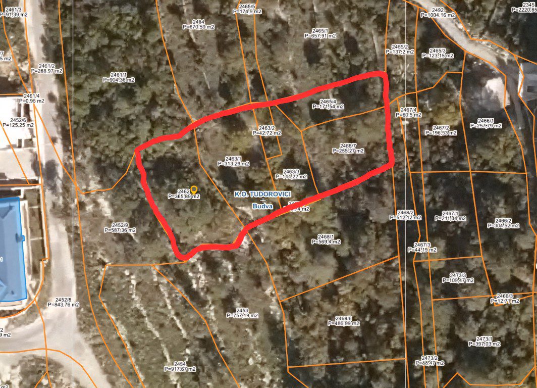 Baugrundstück zum Verkauf nahe Budva, Montenegro – (9) Bauland zu verkaufen nahe Budva — 1.262 m² in Tudorovići